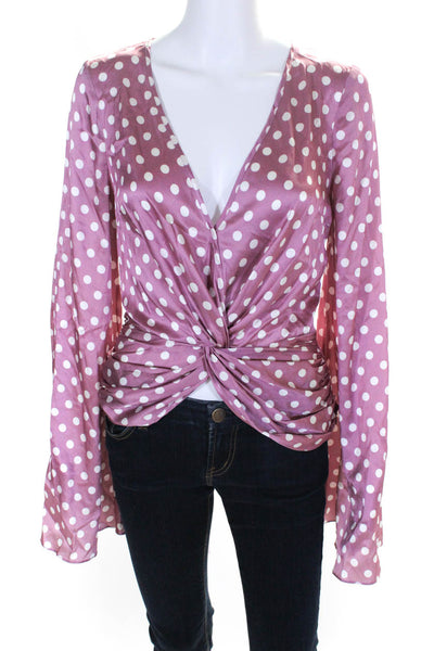 Caroline Constas Womens Pink Silk Polka Dot Twist Bell Sleeve Blouse Top Size S