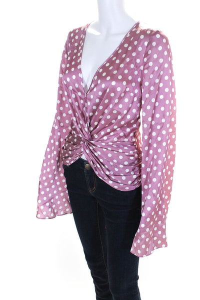 Caroline Constas Womens Pink Silk Polka Dot Twist Bell Sleeve Blouse Top Size S