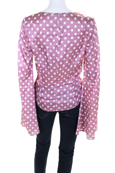 Caroline Constas Womens Pink Silk Polka Dot Twist Bell Sleeve Blouse Top Size S