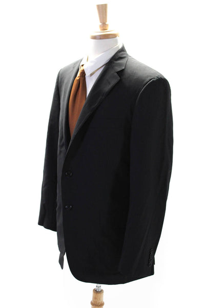 Hickey Freeman Mens Black Wool Pinstriped Two Button Long Sleeve Blazer Size 42R