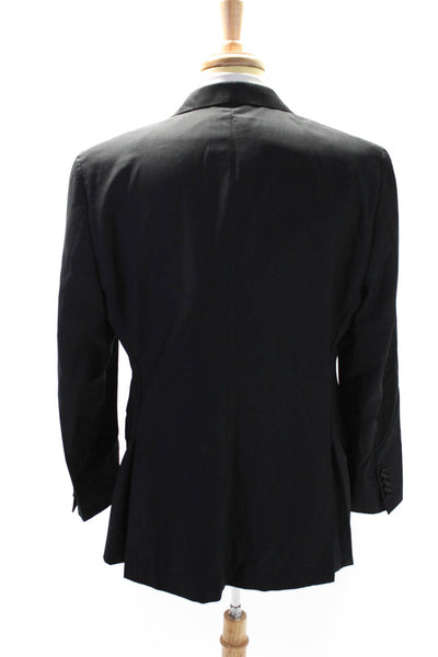 Hickey Freeman Mens Black Wool Pinstriped Two Button Long Sleeve Blazer Size 42R