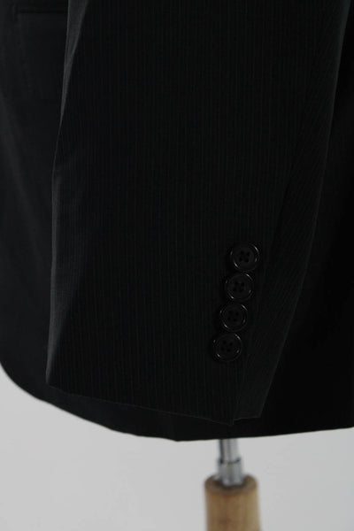 Hickey Freeman Mens Black Wool Pinstriped Two Button Long Sleeve Blazer Size 42R