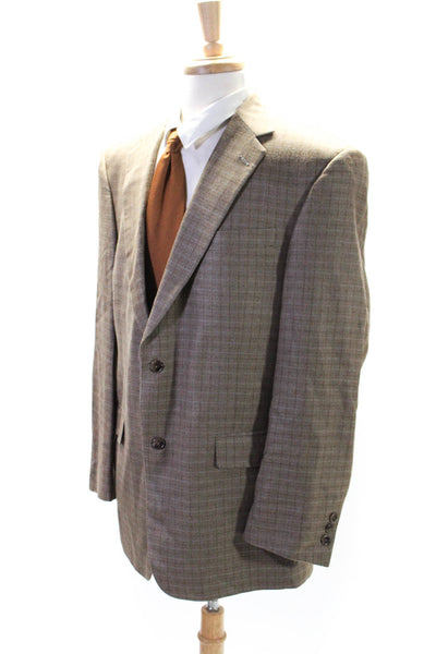 Hart Schaffner Marx Mens Brown Wool Plaid Two Button Long Sleeve Blazer Size 42L