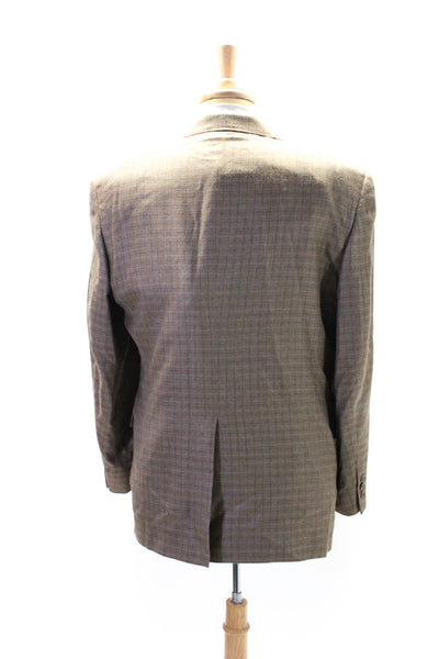 Hart Schaffner Marx Mens Brown Wool Plaid Two Button Long Sleeve Blazer Size 42L