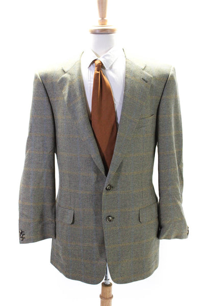 Ermenegildo Zegna Mens Beige Wool Plaid Two Button Long Sleeve Blazer Size 52L