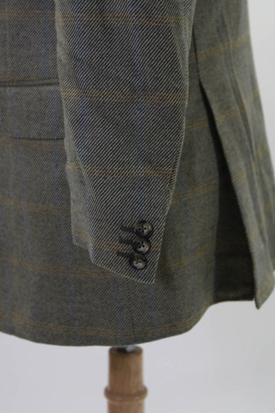 Ermenegildo Zegna Mens Beige Wool Plaid Two Button Long Sleeve Blazer Size 52L