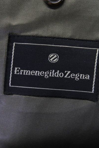 Ermenegildo Zegna Mens Beige Wool Plaid Two Button Long Sleeve Blazer Size 52L