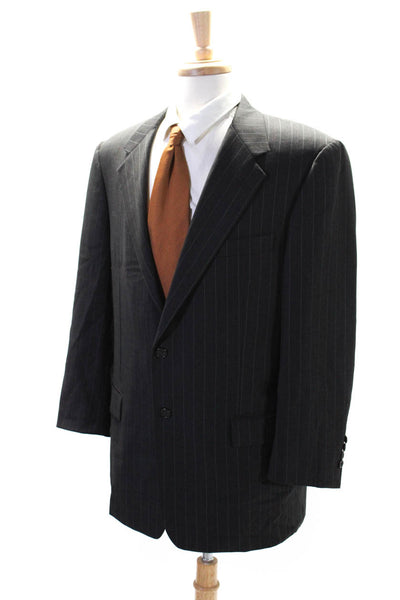 Hickey Freeman Mens Dark Gray Wool Striped Two Button Long Sleeve Blazer Size 42