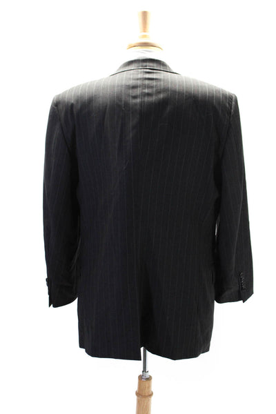 Hickey Freeman Mens Dark Gray Wool Striped Two Button Long Sleeve Blazer Size 42