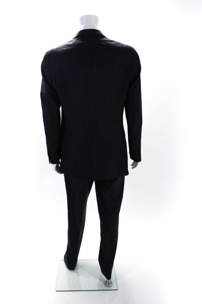 Ermenegildo Zegna Mens Navy Blue Wool Pintriped Blazer Pants Suit Set Size 52L
