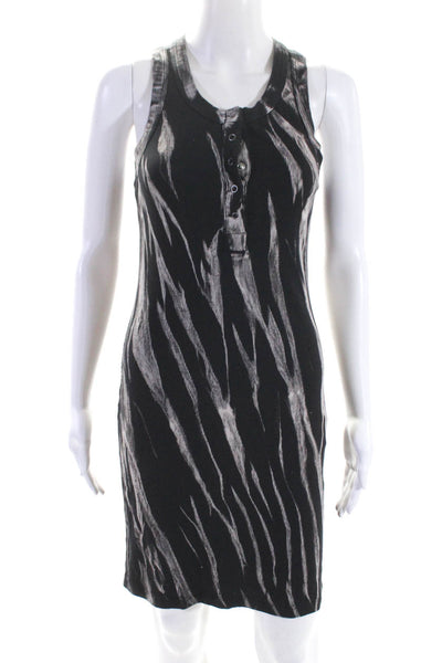 Sundays Womens Cotton Ribbed Abstract Print Crewneck Tank Dress Black Size 1