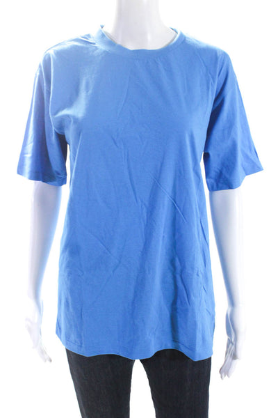 Issey Miyake Womens Cobalt Blue Cotton Crew Neck Short Sleeve Tee Top Size M