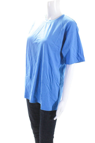 Issey Miyake Womens Cobalt Blue Cotton Crew Neck Short Sleeve Tee Top Size M