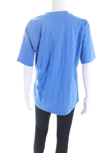 Issey Miyake Womens Cobalt Blue Cotton Crew Neck Short Sleeve Tee Top Size M