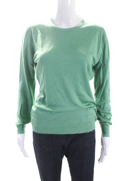 Max Field Womens Green Cashmere Crew Neck Long Sleeve Blouse Top Size S