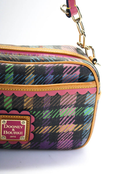 Dooney & Bourke Womens Leather Plaid Gold Tone Shoulder Handbag Multi Colored