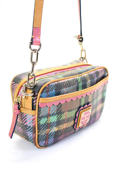 Dooney & Bourke Womens Leather Plaid Gold Tone Shoulder Handbag Multi Colored