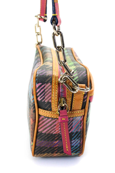 Dooney & Bourke Womens Leather Plaid Gold Tone Shoulder Handbag Multi Colored