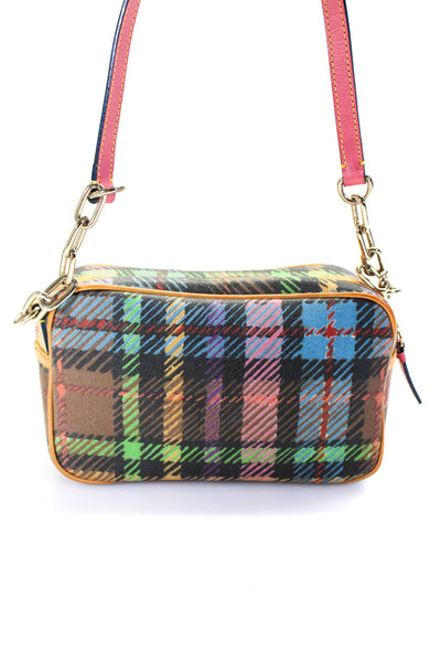 Dooney & Bourke Womens Leather Plaid Gold Tone Shoulder Handbag Multi Colored