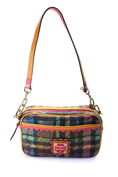 Dooney & Bourke Womens Leather Plaid Gold Tone Shoulder Handbag Multi Colored