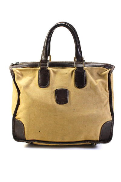 Gucci Womens Vintage Leather Trim Canvas Top Handle Tote Handbag Beige Brown