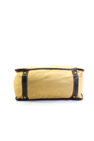 Gucci Womens Vintage Leather Trim Canvas Top Handle Tote Handbag Beige Brown