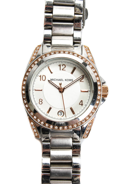 Michael Kors Womens Stainless Steel Rose Gold Trimmed Crystal Watch MK-5583