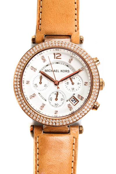 Michael Kors Womens Rose Gold Toned Strapped Crystal Chronograph Watch MK-5633