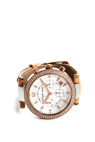 Michael Kors Womens Rose Gold Toned Strapped Crystal Chronograph Watch MK-5633