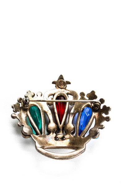 Vintage Sterling Silver Poured Glass Crown Brooch Pin