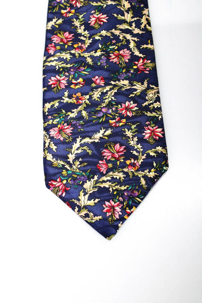 Christian Dior Mens Silk Floral Print Necktie Navy Blue Pink