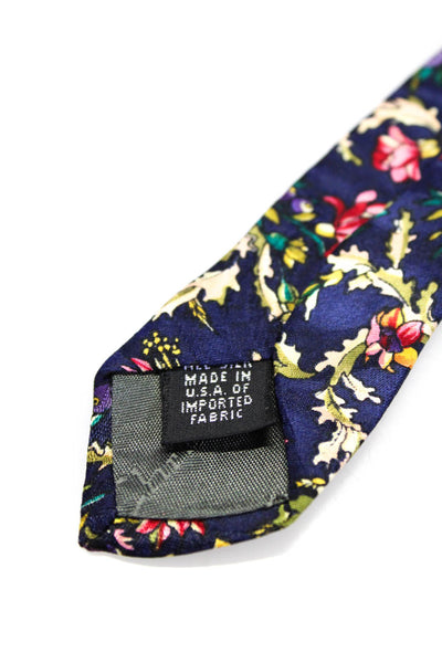 Christian Dior Mens Silk Floral Print Necktie Navy Blue Pink