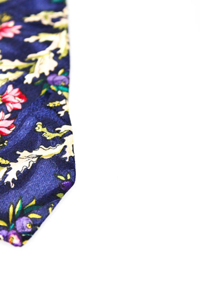 Christian Dior Mens Silk Floral Print Necktie Navy Blue Pink