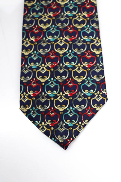 Christian Dior Mens Silk Printed Necktie Navy Blue Multi Colored