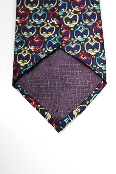 Christian Dior Mens Silk Printed Necktie Navy Blue Multi Colored