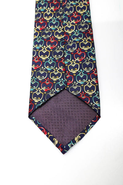 Christian Dior Mens Silk Printed Necktie Navy Blue Multi Colored