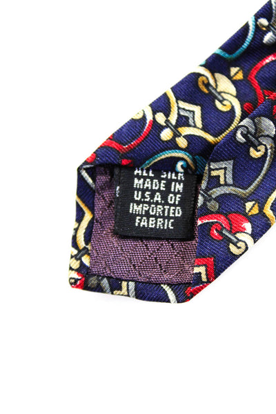 Christian Dior Mens Silk Printed Necktie Navy Blue Multi Colored