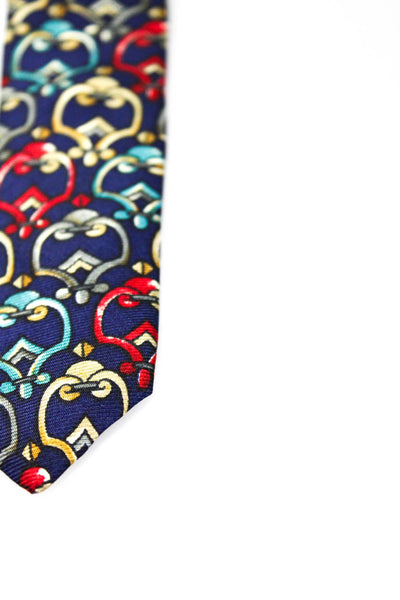 Christian Dior Mens Silk Printed Necktie Navy Blue Multi Colored