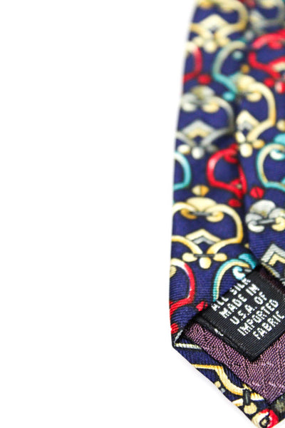 Christian Dior Mens Silk Printed Necktie Navy Blue Multi Colored