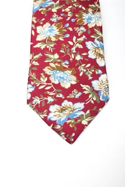 Christian Dior Mens Silk Floral Print Wide Necktie Red