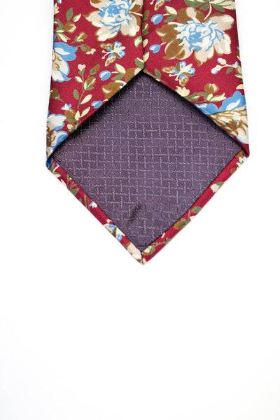 Christian Dior Mens Silk Floral Print Wide Necktie Red