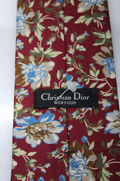 Christian Dior Mens Silk Floral Print Wide Necktie Red