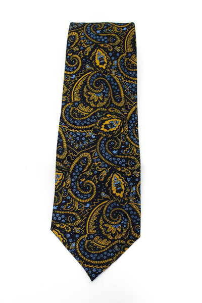 Berry Logan Mens Silk Paisley Print Necktie Navy Blue Yellow