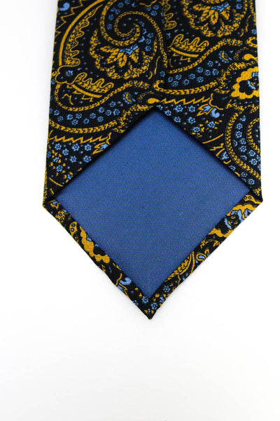 Berry Logan Mens Silk Paisley Print Necktie Navy Blue Yellow