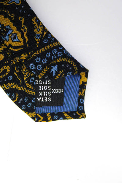 Berry Logan Mens Silk Paisley Print Necktie Navy Blue Yellow