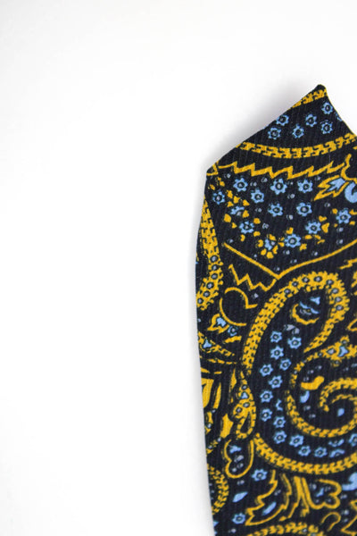 Berry Logan Mens Silk Paisley Print Necktie Navy Blue Yellow