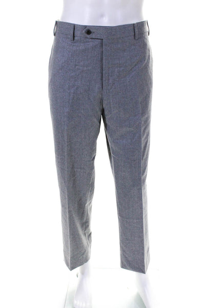 Zanella Mens Flat Front Straight Leg Dress Pants Light Gray Wool Size 36