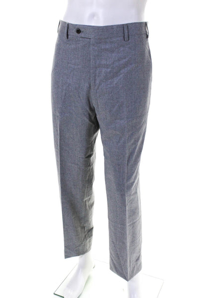 Zanella Mens Flat Front Straight Leg Dress Pants Light Gray Wool Size 36