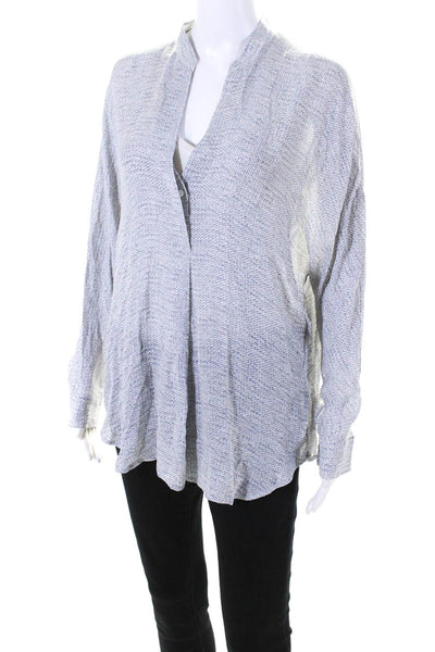 Vince Women's Round Neck Long Sleeves Silk Blouse Gray Size M
