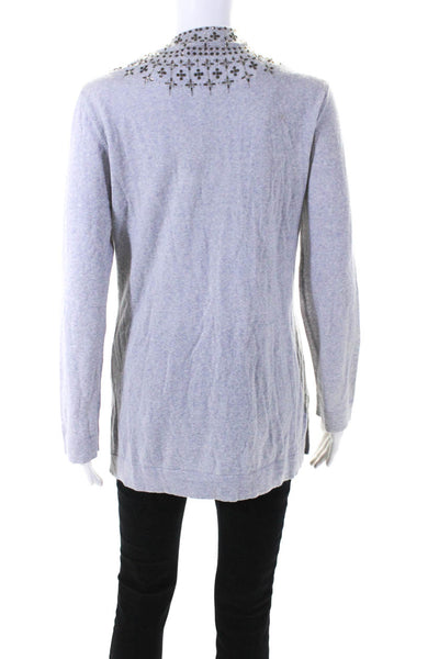 Tory Burch Women's Round Neck Beaded Long Sleeves Pullover Sweater Gray Size M